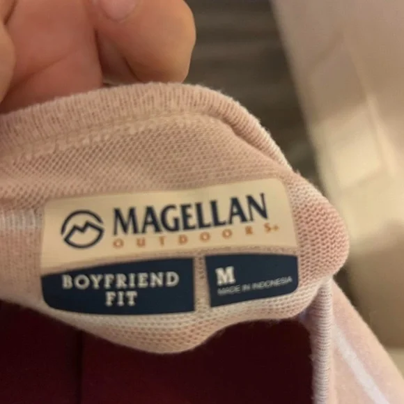 Magellan Outdoors Pink Striped V-Neck Sweatshirt - Picture 3 of 3